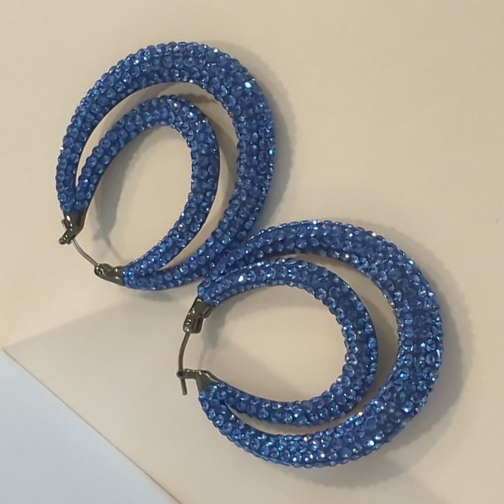 Swaroski Atelier, Tigris Hoop Pierced Earrings, Blue, Ruthenium plated